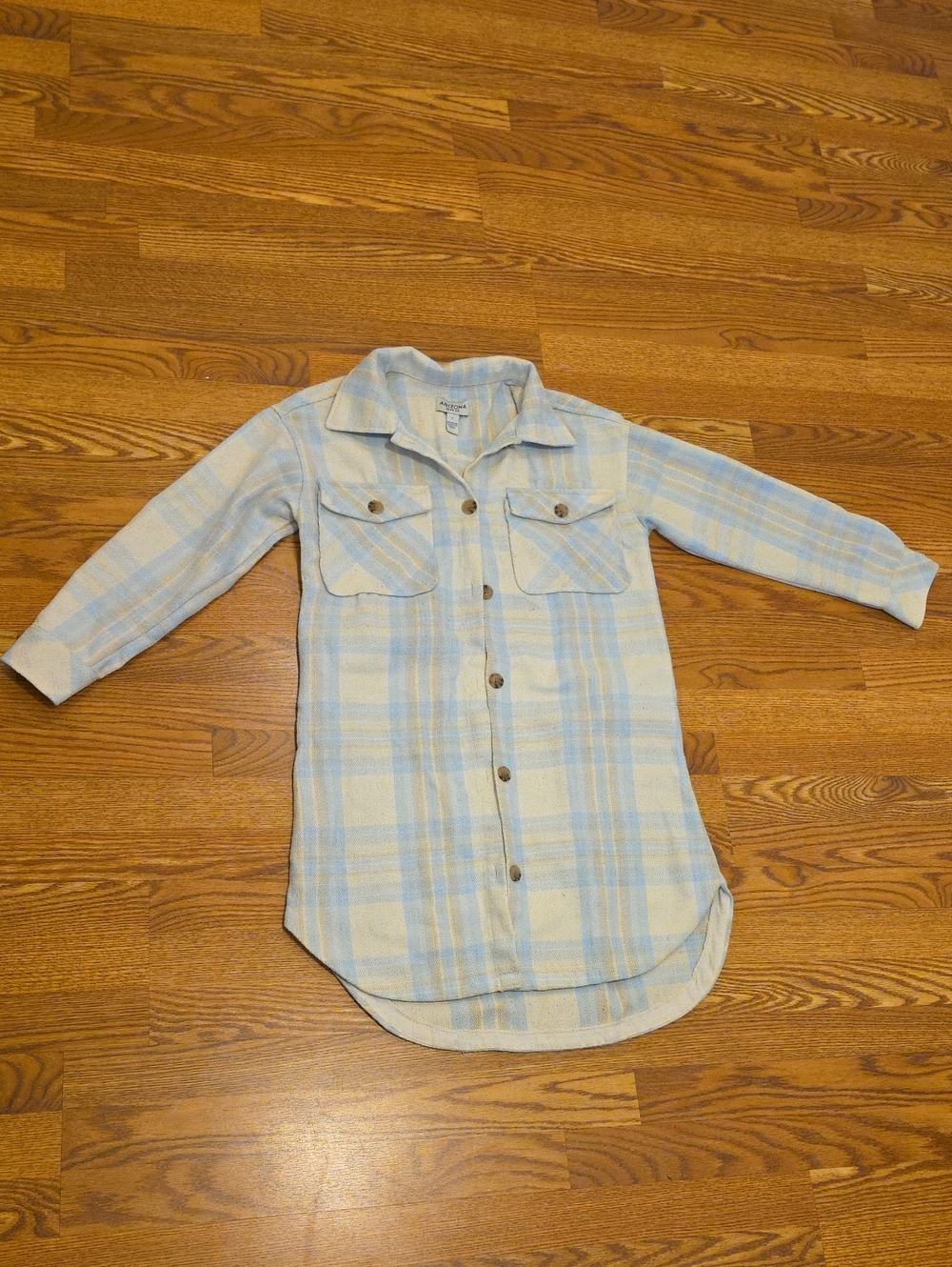 Arizona Jean Company Light Blue & Cream Plaid Long-Sleeve Shirt Dress